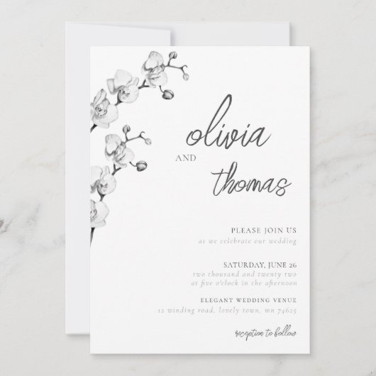 Elegant Modern Boho Calligraphy Orchids Wedding Kaart (Voorkant)
