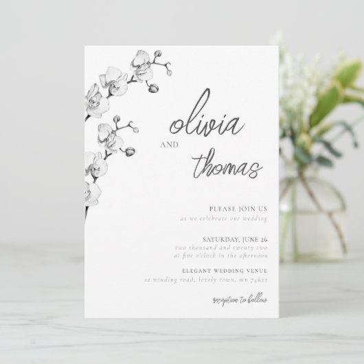 Elegant Modern Boho Calligraphy Orchids Wedding Kaart (Staand voorkant)