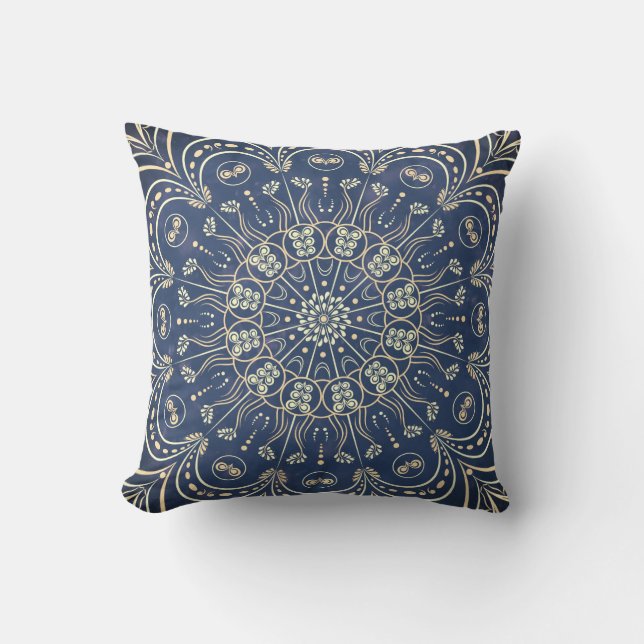 Elegant Modern Boho Chic Mandala Blue Kussen (Voorkant)