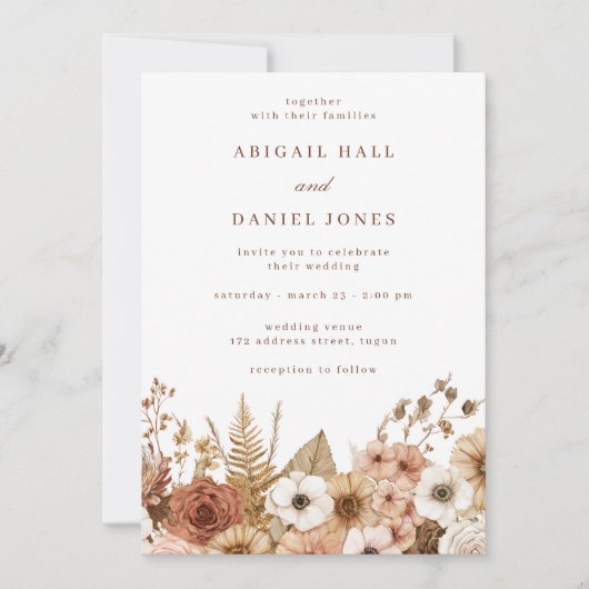 Elegant Modern Boho Floral Wedding Kaart (Voorkant)