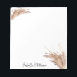 Elegant Modern Boho Pampas Grass Foliage Notitieblok<br><div class="desc">Gepersonaliseerd briefpapier met elegant boho bouquet of dry pampas gras and branch with faux glitter effect.</div>