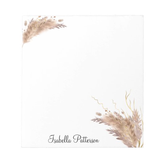 Elegant Modern Boho Pampas Grass Foliage Notitieblok (Voorkant)