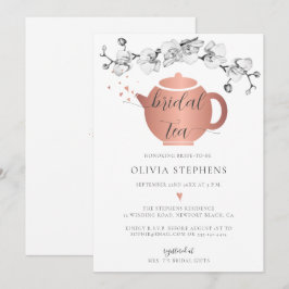 Elegant Modern Boho Roos Gold Orchids Bridal Tea Kaart