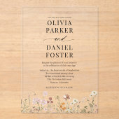 Elegant Modern Boho Wildflower Wedding  Acryl Uitnodigingen (Voorkant)