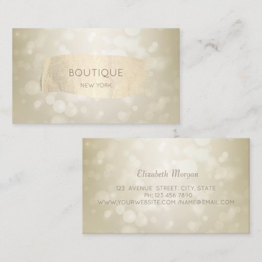 Elegant Modern Bokeh, Gold Brush Stroke Visitekaartje (Voorkant / Achterkant)