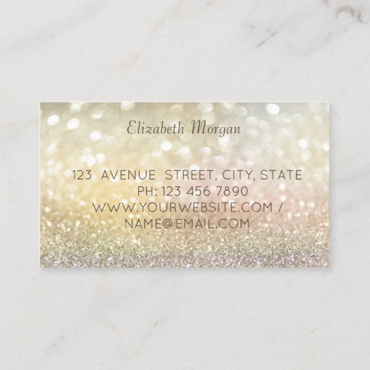 Elegant Modern Bokeh Gold Glitter Dress Visitekaartje (Achterkant)