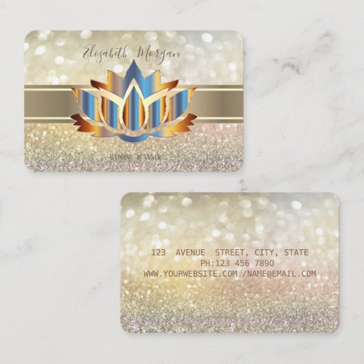 Elegant Modern Bokeh, Gold Stripe Lotus Visitekaartje (Voorkant / Achterkant)