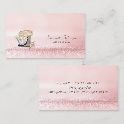 Elegant Modern Bokeh Waterverf Cake Mixer Flowers Visitekaartje (Voorkant / Achterkant)