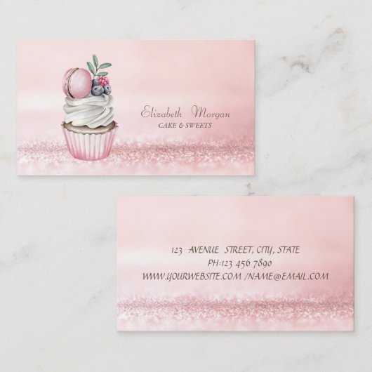 Elegant Modern Bokeh Waterverf Cupcake Macaron Visitekaartje (Voorkant / Achterkant)