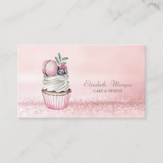 Elegant Modern Bokeh Waterverf Cupcake Macaron Visitekaartje (Voorkant)