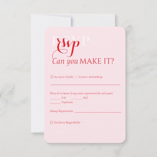 Elegant Modern Bold Red Pink Wedding RSVP Kaartje (Voorkant)