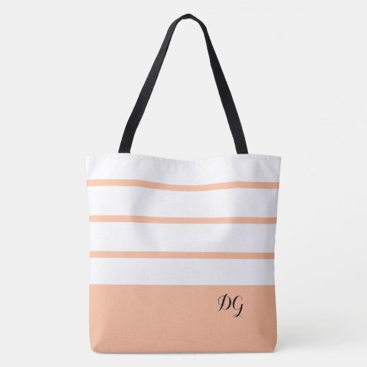 Elegant Modern Bold Strepen Monogram Trendy Perzik Tote Bag (Achterkant)