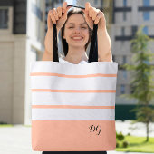 Elegant Modern Bold Strepen Monogram Trendy Perzik Tote Bag