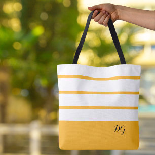 Elegant Modern Bold Stripes Monogram Geel Zwart Tote Bag