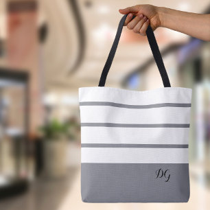Elegant Modern Bold Stripes Monogram Initialen Gri Tote Bag