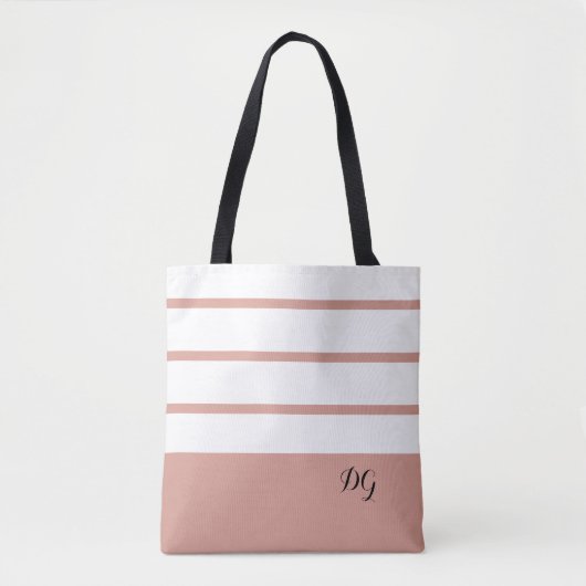 Elegant Modern Bold Stripes Monogram Initialen Roz Tote Bag (Voorkant)