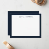 Elegant Modern Border Navy White Flat Note Kaart Notitiekaartje (Voorkant / Achterkant in situ)