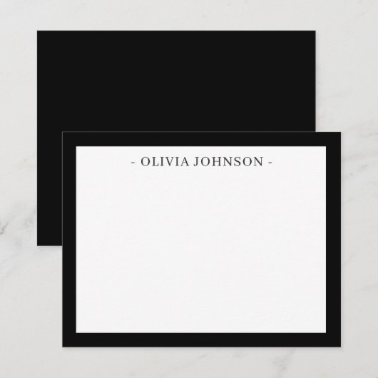 Elegant Modern Border Zwart Wit Flat Note Kaart Notitiekaartje (Voorkant / Achterkant)