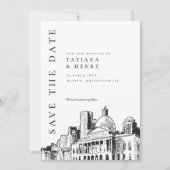 Elegant Modern Boston Sketch Bruiloft Save the Dat Kaart (Voorkant)