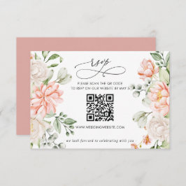Elegant Modern Botanical Blush Floral QR CODE RSVP Kaartje