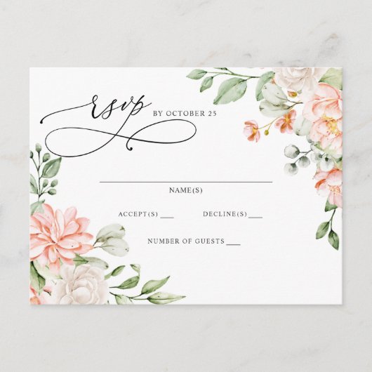 Elegant Modern Botanical Blush Floral RSVP Briefkaart (Voorkant)