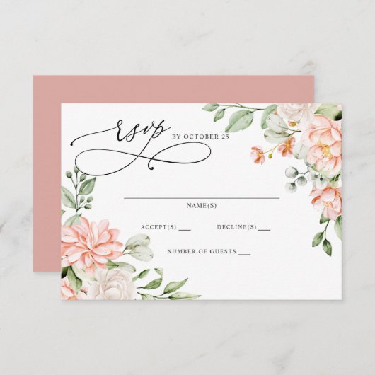 Elegant Modern Botanical Blush Floral Wedding RSVP Kaartje (Voorkant / Achterkant)