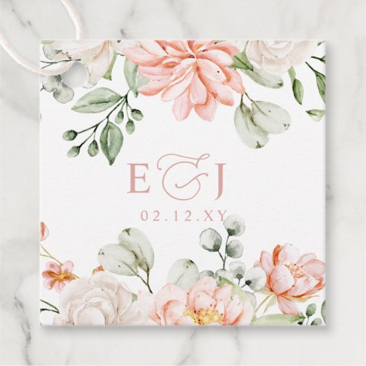 Elegant Modern Botanical Blush Pink Floral Wedding Bedankjes Labels (Voorkant)
