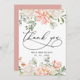Elegant Modern Botanical Blush Pink Floral Wedding Bedankkaart