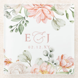 Elegant Modern Botanical Blush Pink Floral Wedding Glazen Onderzetter