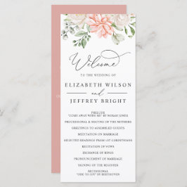 Elegant Modern Botanical Blush Pink Floral Wedding Programmakaart