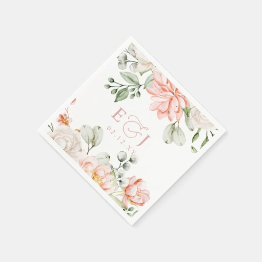 Elegant Modern Botanical Blush Pink Floral Wedding Servet (Hoek)
