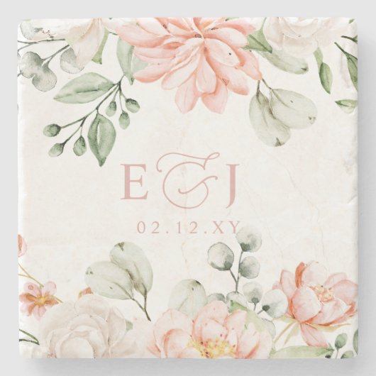 Elegant Modern Botanical Blush Pink Floral Wedding Stenen Onderzetter (Voorkant)