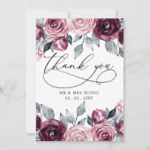 Elegant Modern Botanical Burgundy Floral Wedding Bedankkaart (Voorkant)