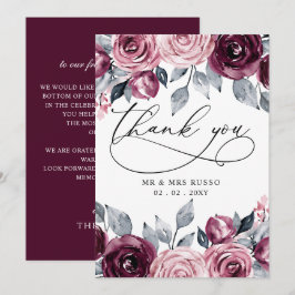 Elegant Modern Botanical Burgundy Floral Wedding Bedankkaart
