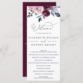 Elegant Modern Botanical Burgundy Floral Wedding Programmakaart