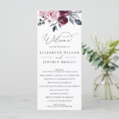 Elegant Modern Botanical Burgundy Floral Wedding Programmakaart (Staand voorkant)