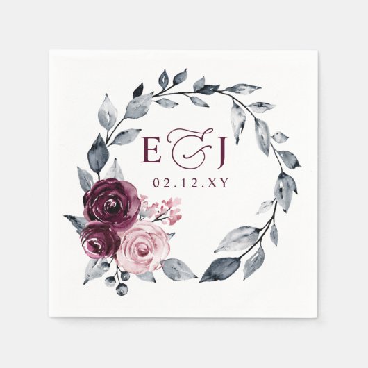 Elegant Modern Botanical Burgundy Floral Wedding Servet (Voorkant)