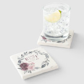 Elegant Modern Botanical Burgundy Floral Wedding Stenen Onderzetter (Zijkant)