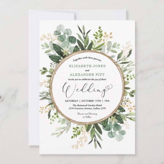 Elegant Modern Botanical Greenery Wedding Kaart (Voorkant)