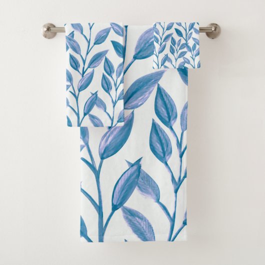 Elegant modern botanisch blauw lederen patroon | bad handdoek (Insitu)