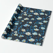 Elegant Modern Botanisch Blauw Poppy Gift Cadeaupapier (Uitgerold)