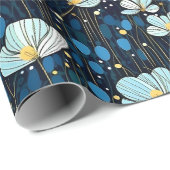 Elegant Modern Botanisch Blauw Poppy Gift Cadeaupapier (Rol Hoek)