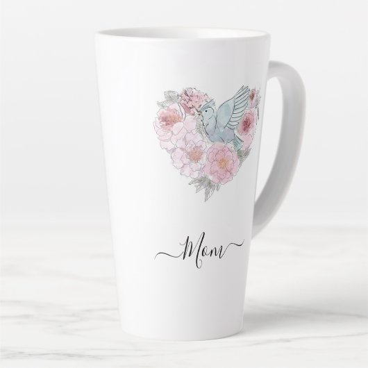 Elegant modern Botanisch Groen Roze Bloem  Latte Mok (Rechterhoek)