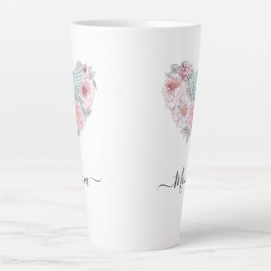 Elegant modern Botanisch Groen Roze Bloem Latte Mok (Voorkant)