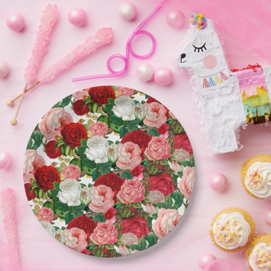 Elegant Modern Botanisch Groene Rode Bogundy Papieren Bordje (Feest)