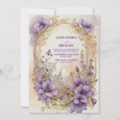 Elegant modern Botanisch Paars Floral Wedding Kaart (Voorkant)