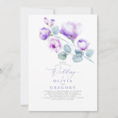 Elegant modern Botanisch Paars Floral Wedding Kaart (Voorkant)