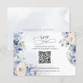 Elegant Modern Botanisch Stoffig Blauw Bloemen QR RSVP Kaartje