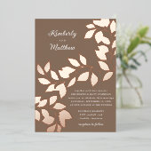 Elegant modern botanische bladeren Roos Gold Weddi Folie Uitnodiging (Staand Voorkant)