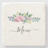 Elegant Modern Botanische Groene Roze Bloemmam Stenen Onderzetter (Voorkant)